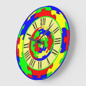 明るいカラフルジグソーパズルアートローマ数字 ラージ壁時計 (傾斜)