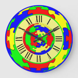明るいカラフルジグソーパズルアートローマ数字 ラージ壁時計