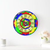 明るいカラフルジグソーパズルアートローマ数字 ラージ壁時計 (ホーム)