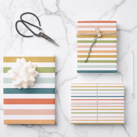 明るいカラフルストライプ紙 ラッピングペーパーシート (正面)