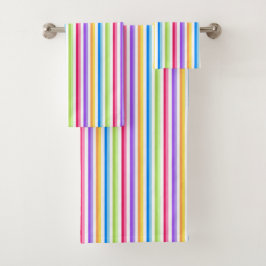 明るいカラフルストライプ バスタオルセット