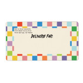 明るいカラフルチェッカーボードと差出人住所 ラベル (正面)