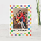 明るいカラフルチェッカーボード折り畳みフォトホリデー カード (正面)