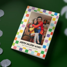 明るいカラフルチェッカーボード折り畳みフォトホリデー カード