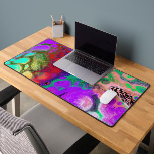 明るいカラフルティール(緑がかった色)、ブラック、パープル流体アート デスクマット