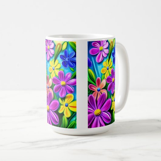 明るいカラフルデイジー コーヒーマグカップ (正面右)