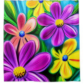 明るいカラフルデイジー シャワーカーテン (正面)