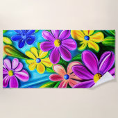 明るいカラフルデイジー ビーチタオル (正面)