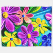 明るいカラフルデイジー フリースブランケット (正面(横))