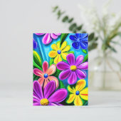 明るいカラフルデイジー ポストカード (スタンド正面)