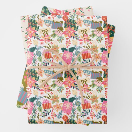 明るいカラフルトレンディーのクリスマス ラッピングペーパーシート (インサイチュ)