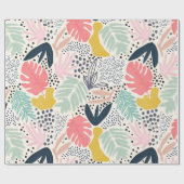 明るいカラフルトロピカルスポット&ジオコラージュ ラッピングペーパー (フラット)