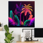 明るいカラフルトロピカルパームツリーズウォールプリント ポスター (ホームオフィス)