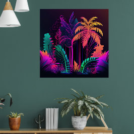 明るいカラフルトロピカルパームツリーズウォールプリント ポスター