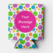 明るいカラフルドットのパターンのピンクカスタム色 缶クーラー (正面)