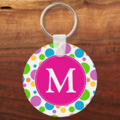 明るいカラフルドット模様ピンクモノグラム キーホルダー (正面)