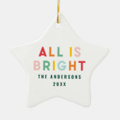 明るいカラフルネイビーモダンブルークリスマスファミリー セラミックオーナメント (正面)