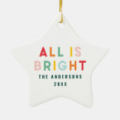 明るいカラフルネイビーモダンブルークリスマスファミリー セラミックオーナメント (裏面)