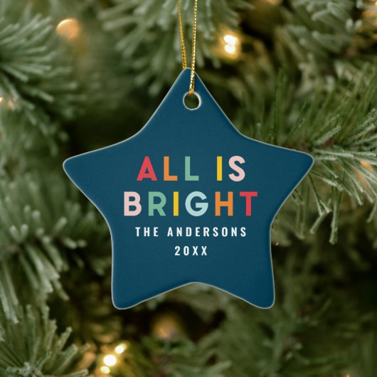 明るいカラフルネイビーモダンブルークリスマスファミリー セラミックオーナメント (ツリー)