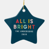 明るいカラフルネイビーモダンブルークリスマスファミリー セラミックオーナメント (正面)