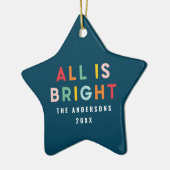 明るいカラフルネイビーモダンブルークリスマスファミリー セラミックオーナメント (左)