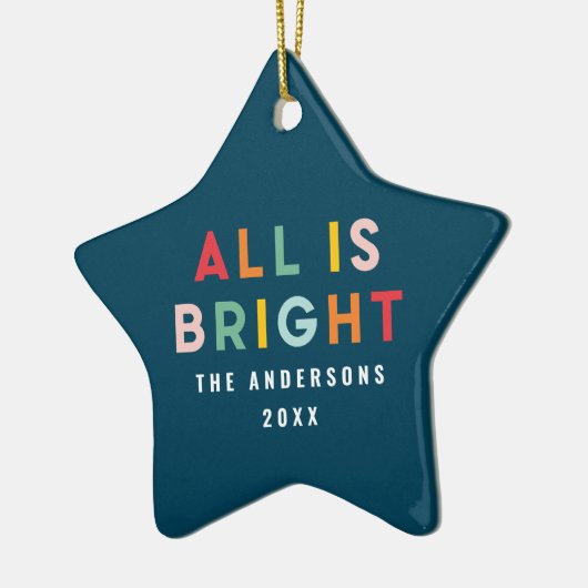 明るいカラフルネイビーモダンブルークリスマスファミリー セラミックオーナメント (左)