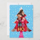 明るいカラフルネオンホホホクリスマスフォトブルー シーズンカード (正面)