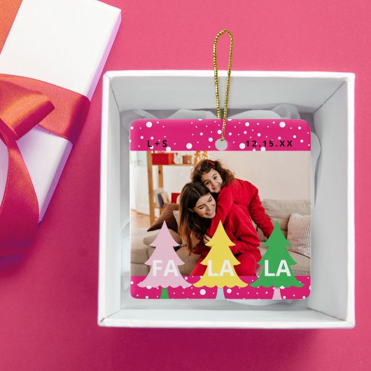 明るいカラフルネオンFaラクリスマスフォトピンク セラミックオーナメント