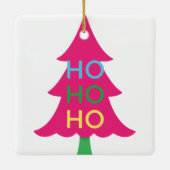 明るいカラフルネオンFaラクリスマスフォトピンク セラミックオーナメント (裏面)