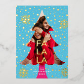 明るいカラフルネオンFaラクリスマスフォトブルー 箔招待状 (正面)