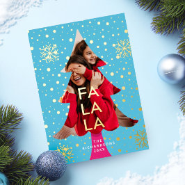 明るいカラフルネオンFaラクリスマスフォトブルー 箔招待状