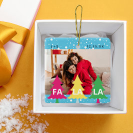 明るいカラフルネオンFa La Laクリスマスフォト セラミックオーナメント