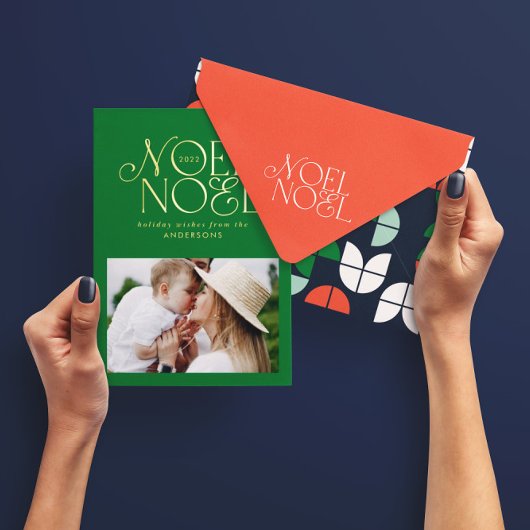 明るいカラフルノエルのクリスマスの幾何学的な写真 箔シーズンカード