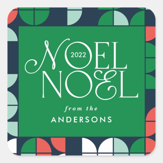 明るいカラフルノエルのクリスマスの幾何学的スクリプトW スクエアシール (正面)