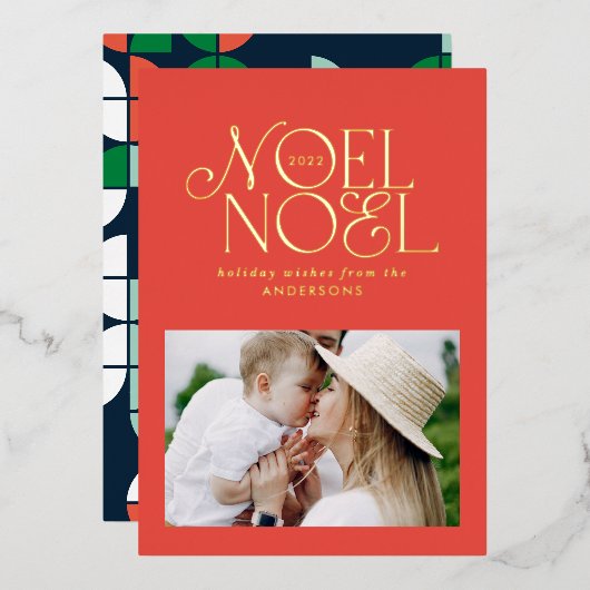 明るいカラフルノールクリスマスの幾何学的な写真 箔シーズンカード (正面/裏面)