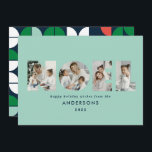 明るいカラフルノールクリスマス幾何学的4写真 シーズンカード<br><div class="desc">明るいカラフルおもしろいノールクリスマス幾何学的タイポグラフィ4写真の休日デザイン。赤、緑、ネイビーブルー、アクアカラーウェイ。</div>