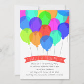 明るいカラフルバルーン任意の年齢誕生日 招待状 (正面)