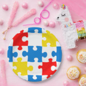 明るいカラフルパズルピースのパターン ペーパープレート (パーティー)