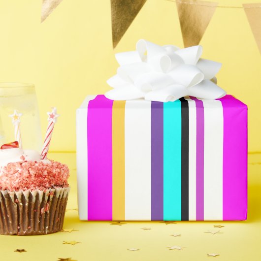 明るいカラフルパタストライプーン幾何学的 ラッピングペーパー (誕生日パーティー)