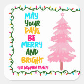 明るいカラフルピメリーンクのクリスマスツリーパーティー スクエアシール (正面)