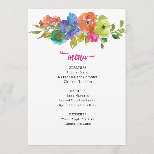 明るいカラフルピンクとオレンジのフローラ メニュー (正面)