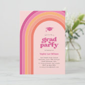 明るいカラフルピンクとオレンジの卒業式パーティー 招待状 (スタンド正面)