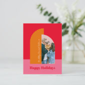 明るいカラフルピンクのクリスマス家族の写真ハッピー シーズンポストカード (スタンド正面)