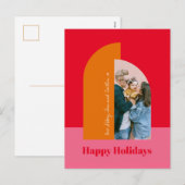 明るいカラフルピンクのクリスマス家族の写真ハッピー シーズンポストカード (正面/裏面)