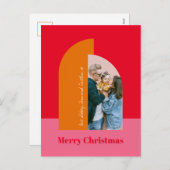 明るいカラフルピンクのメリークリスマス家族の写真 シーズンポストカード (正面/裏面)