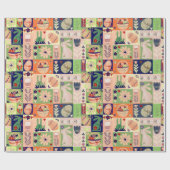 明るいカラフルピンクグリーンバニー ラッピングペーパー (フラット)