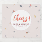 明るいカラフルピンク結婚のワインボトルラベル スパークリングワインラベル (シングルラベル)