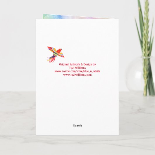 明るいカラフルフォーク鳥絞り染め母の日 カード (裏面)