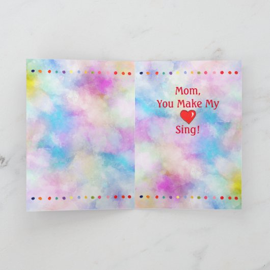 明るいカラフルフォーク鳥絞り染め母の日 カード (内部)