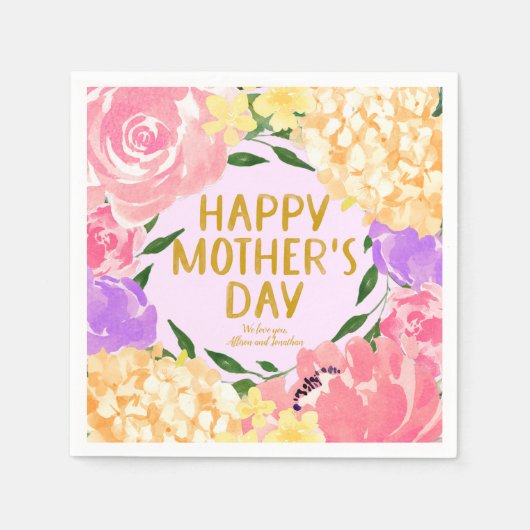 明るいカラフルフローラハッピーマザーズの日 スタンダードカクテルナプキン (正面)